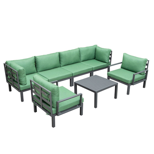 LeisureMod Hamilton 7-Piece Conversation Set With Coffee Table - Green