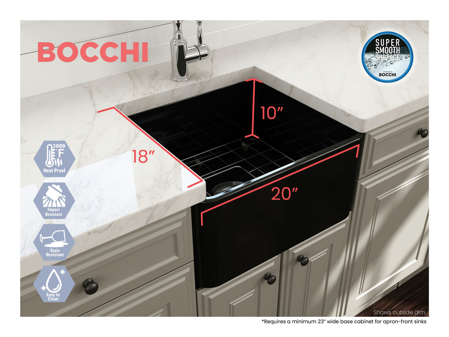 Classico Farmhouse Apron Front Fireclay 20" Single Bowl Kitchen Sink in Black