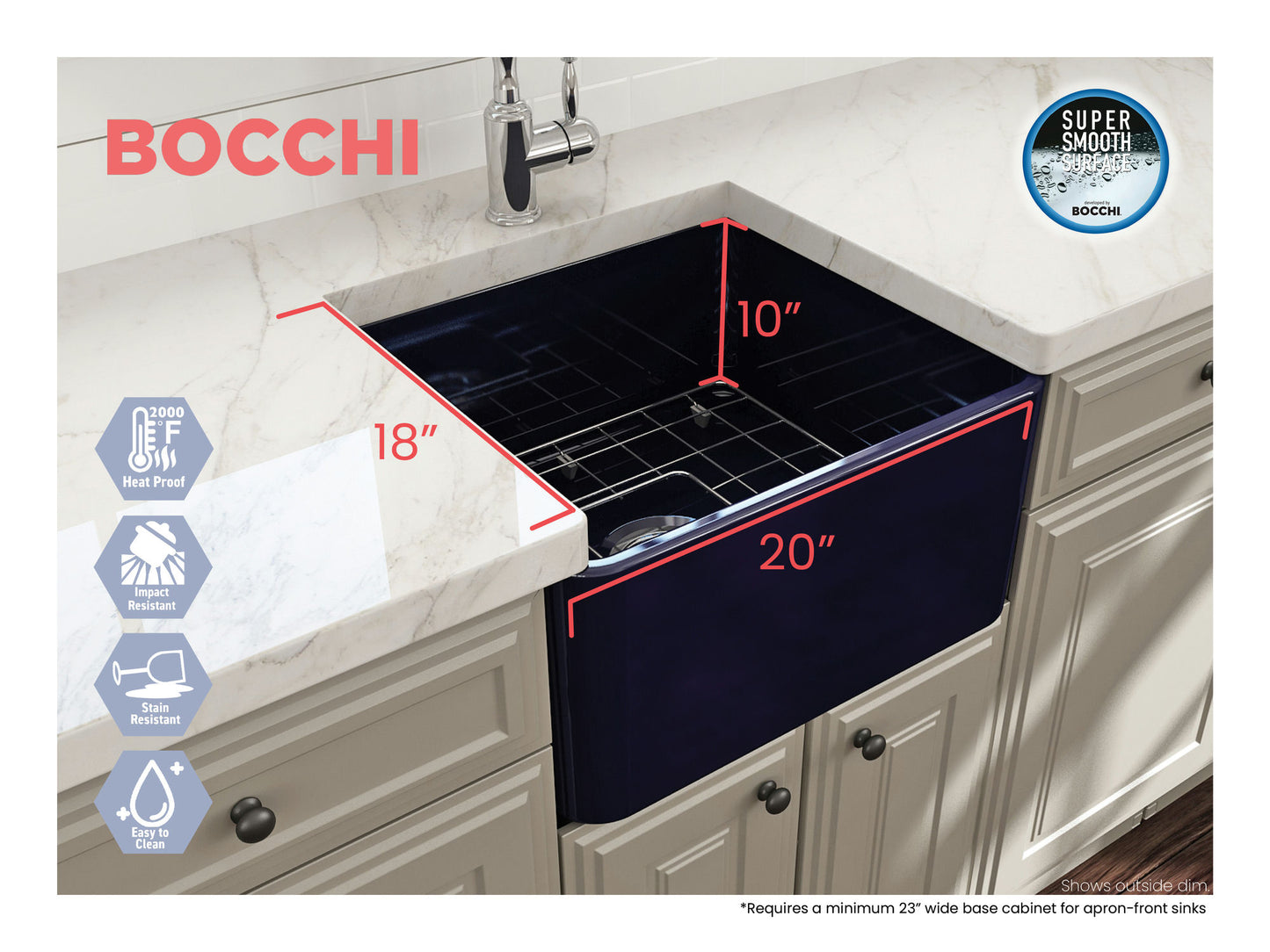 Classico Farmhouse Apron Front Fireclay 20" Single Bowl Kitchen Sink in Blue