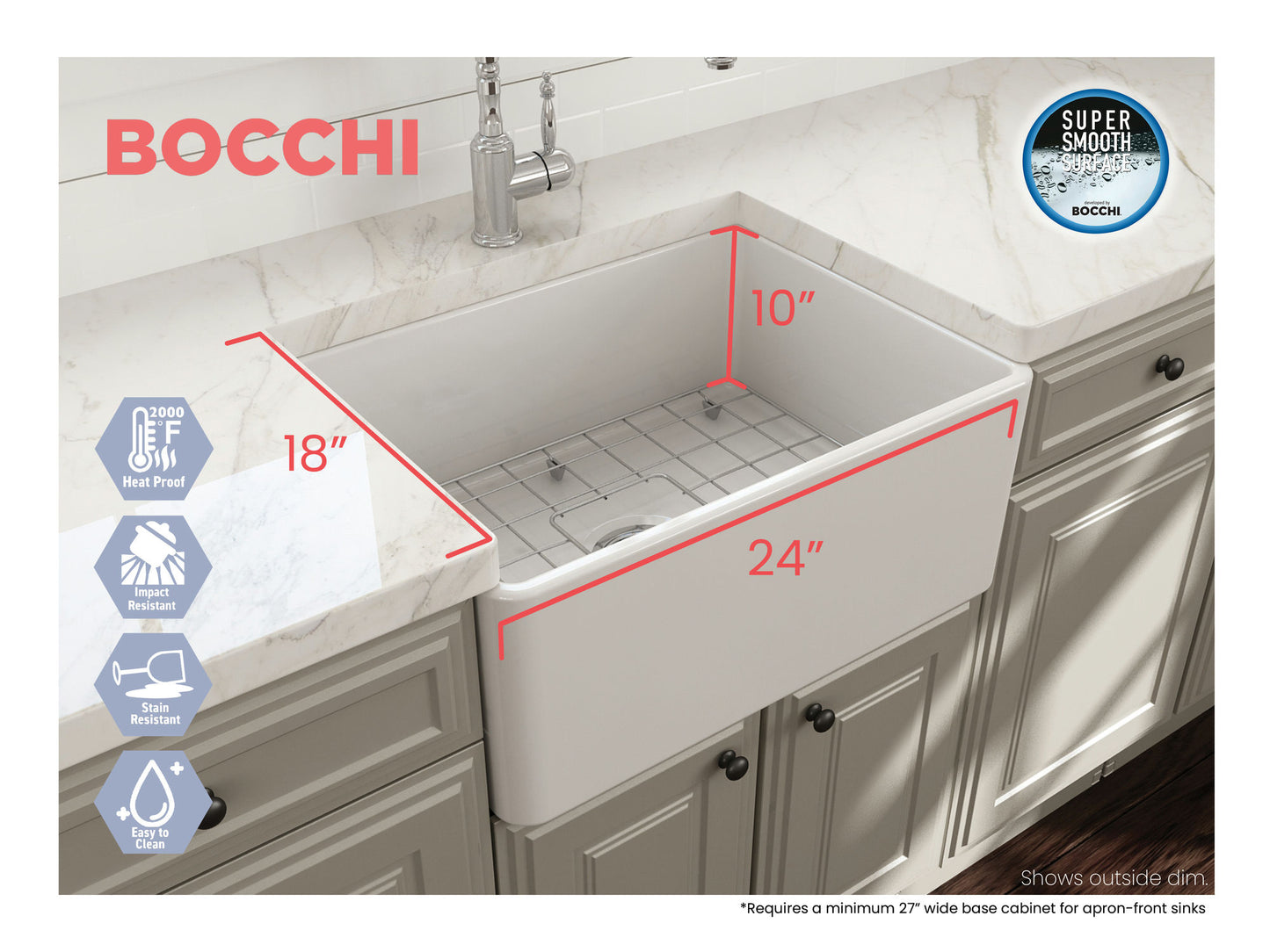 Classico Farmhouse Apron Front Fireclay 24" Single Bowl Kitchen Sink Matte White