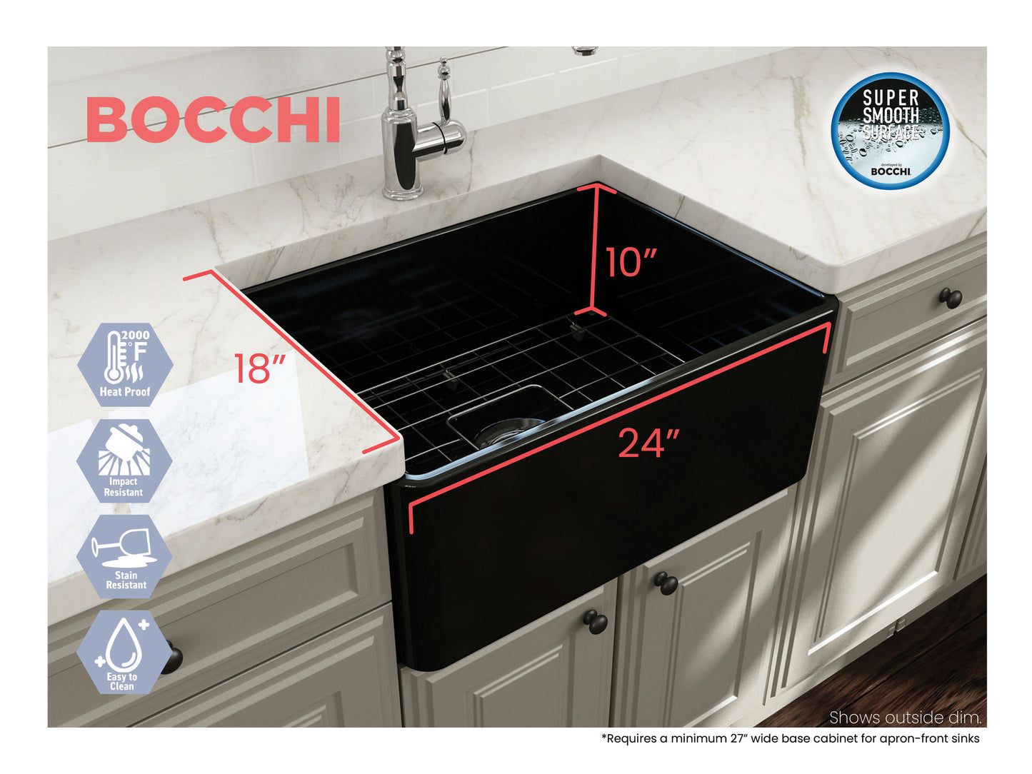 Classico Farmhouse Apron Front Fireclay 24" Single Bowl Kitchen Sink in Black