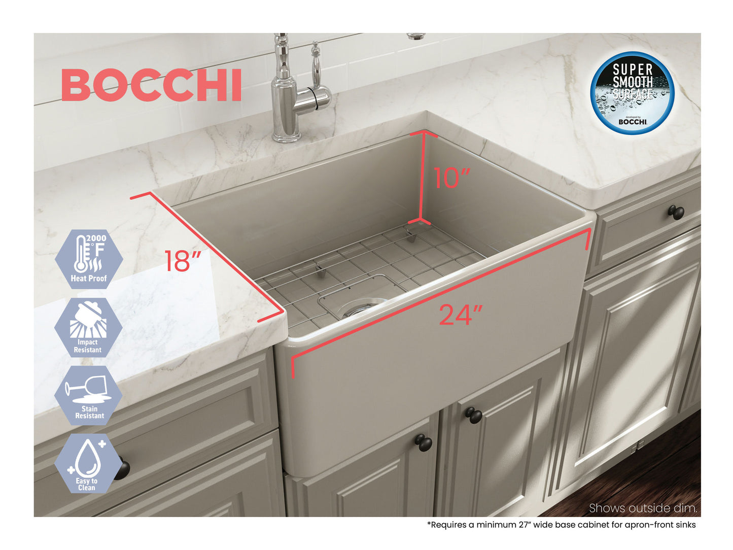 Classico Farmhouse Apron Front Fireclay 24" Single Bowl Kitchen Sink in Biscuit