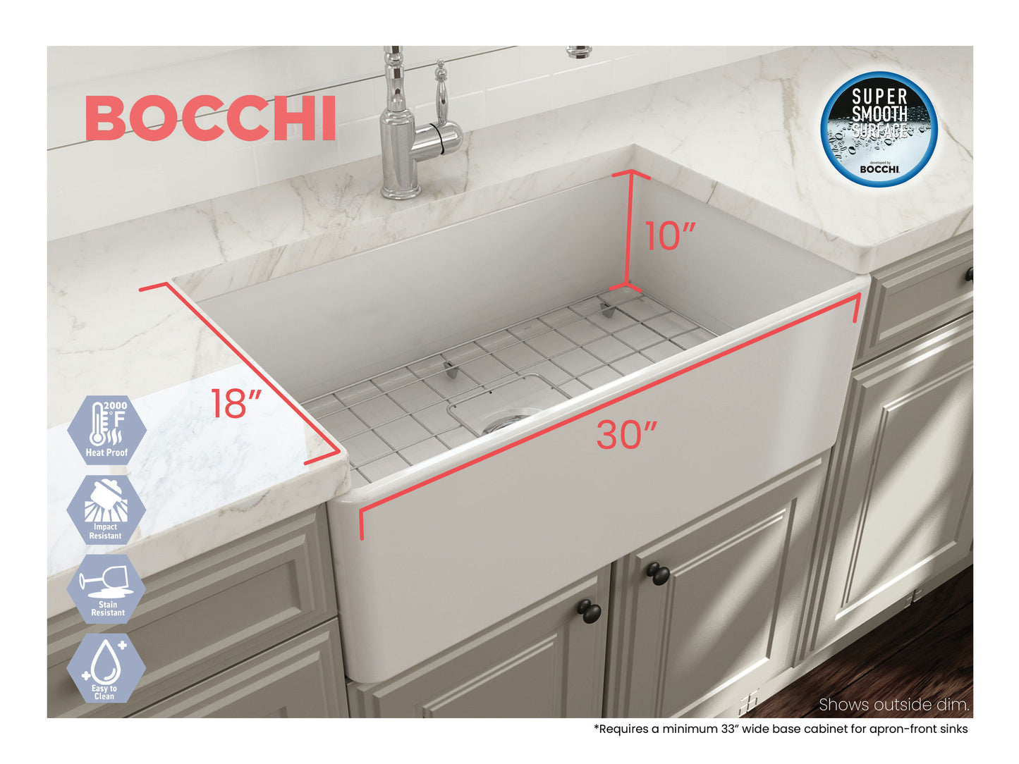 Classico Farmhouse Apron Front Fireclay 30" Single Bowl Kitchen Sink Matte White