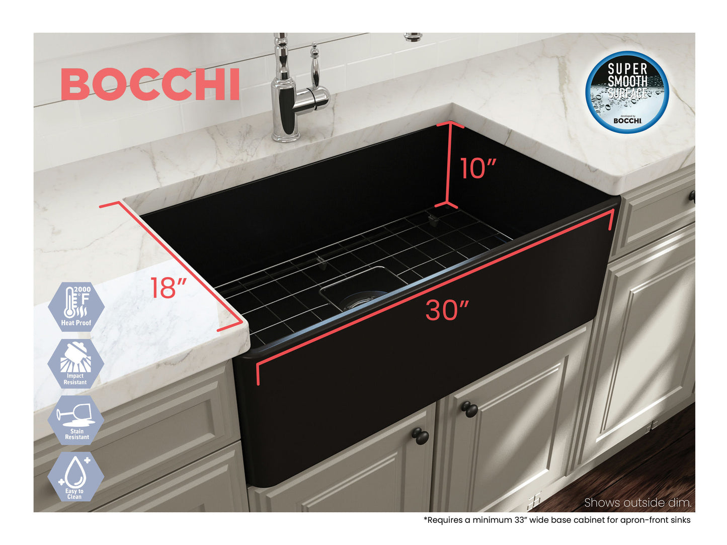 Classico Farmhouse Apron Front Fireclay 30" Single Bowl Kitchen Sink Matte Black