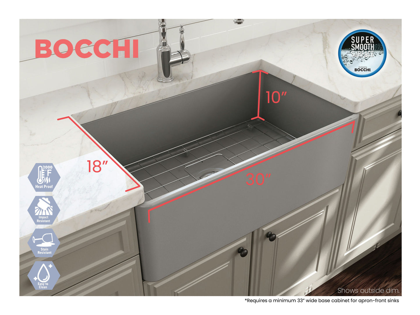 Classico Farmhouse Apron Front Fireclay 30" Single Bowl Kitchen Sink in Gray