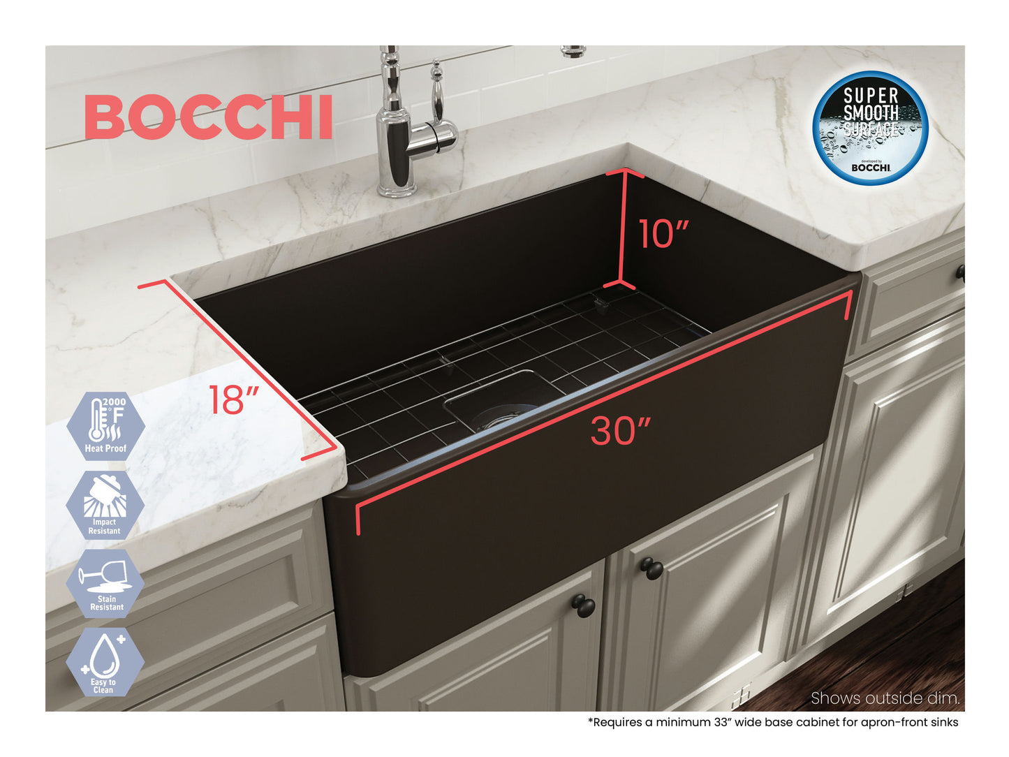 Classico Farmhouse Apron Front Fireclay 30" Single Bowl Kitchen Sink in Brown