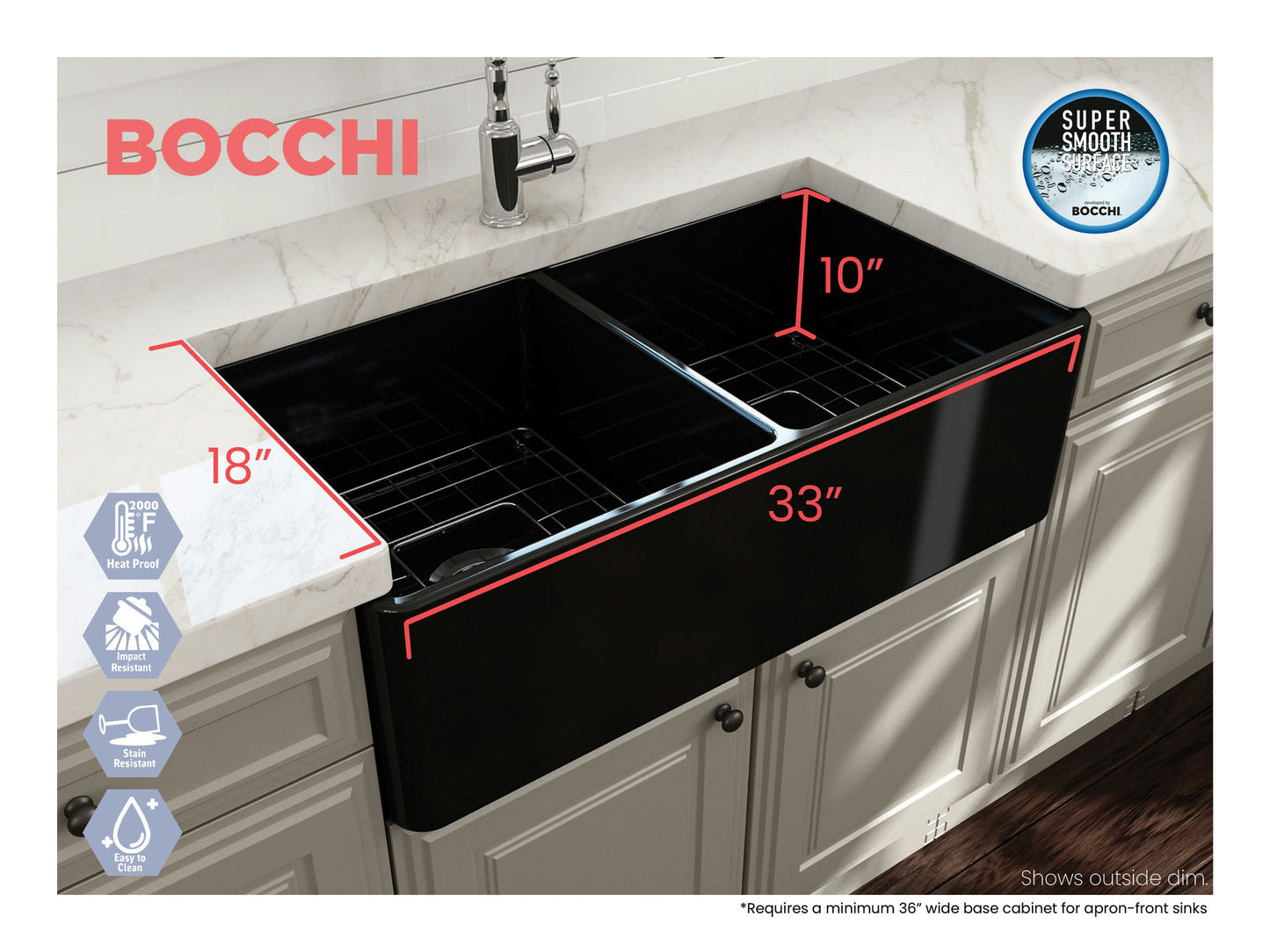 Classico Farmhouse Apron Front Fireclay 33" Double Bowl Kitchen Sink in Black