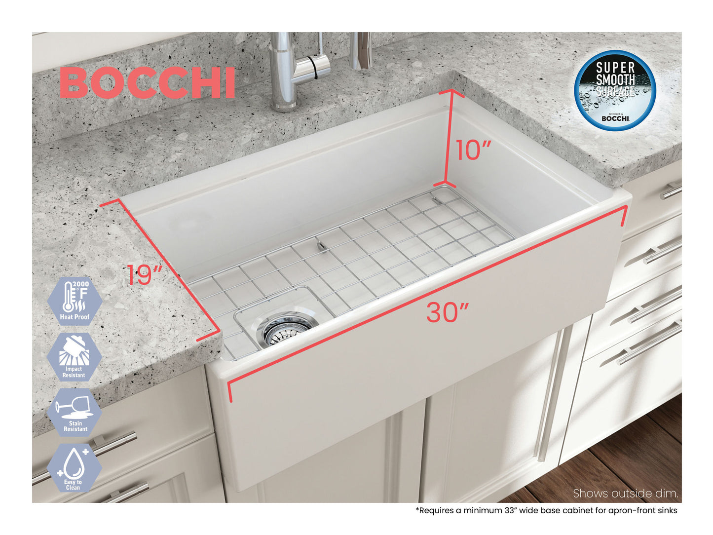 Contempo Step-Rim Apron Front Fireclay 30" Single Bowl Kitchen Sink in White