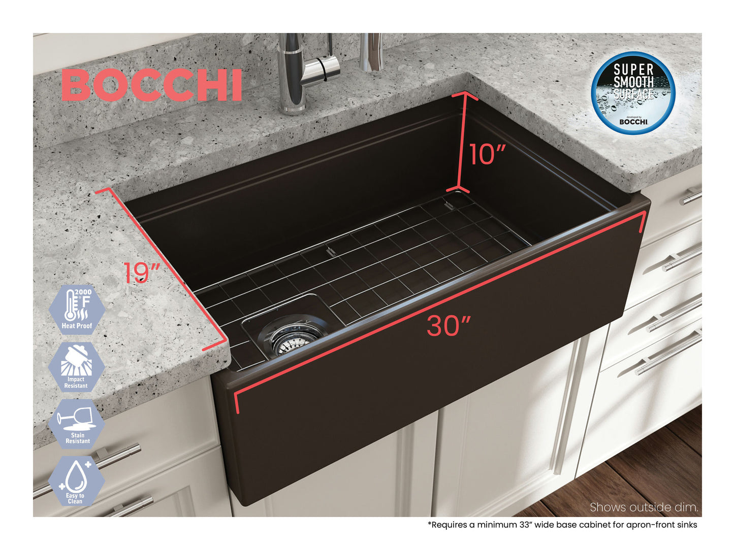 Contempo Step-Rim Apron Front Fireclay 30" Single Bowl Kitchen Sink in Brown
