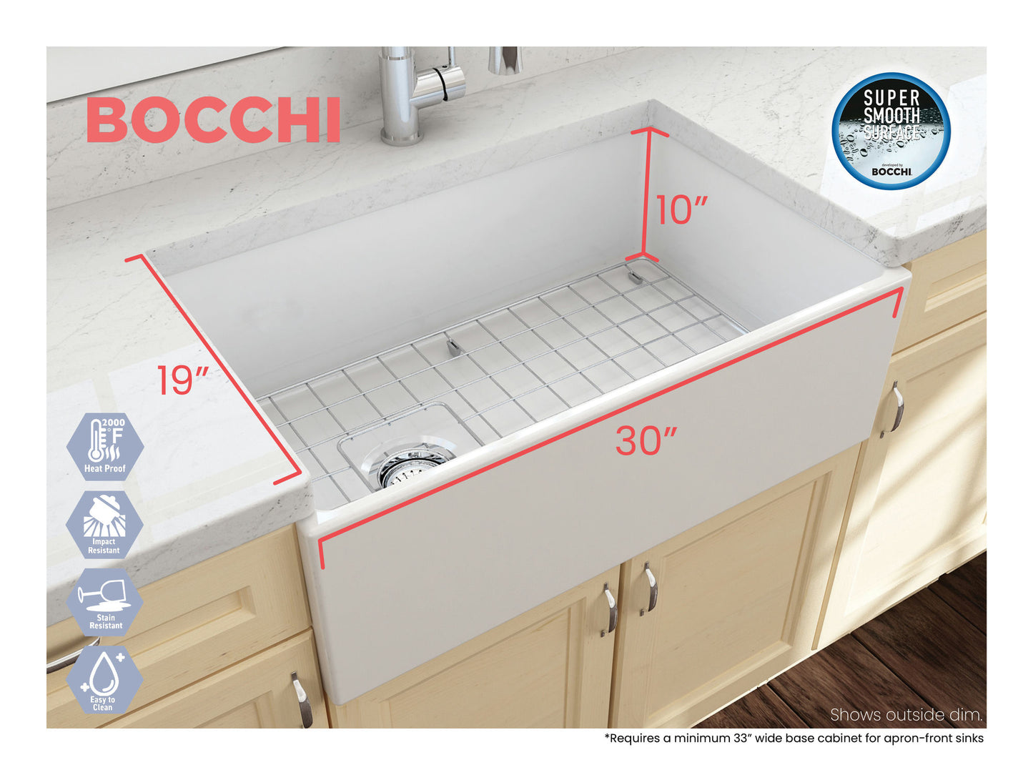 Contempo Apron Front Fireclay 30" Single Bowl Kitchen Sink in White