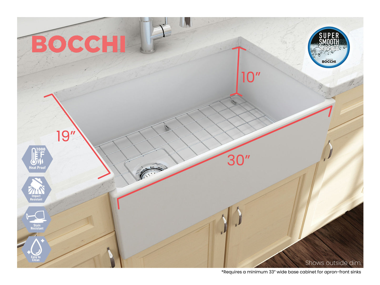 Contempo Apron Front Fireclay 30" Single Bowl Kitchen Sink in Matte White