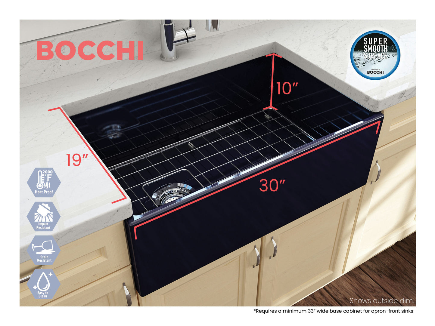 Contempo Apron Front Fireclay 30" Single Bowl Kitchen Sink in Sapphire Blue