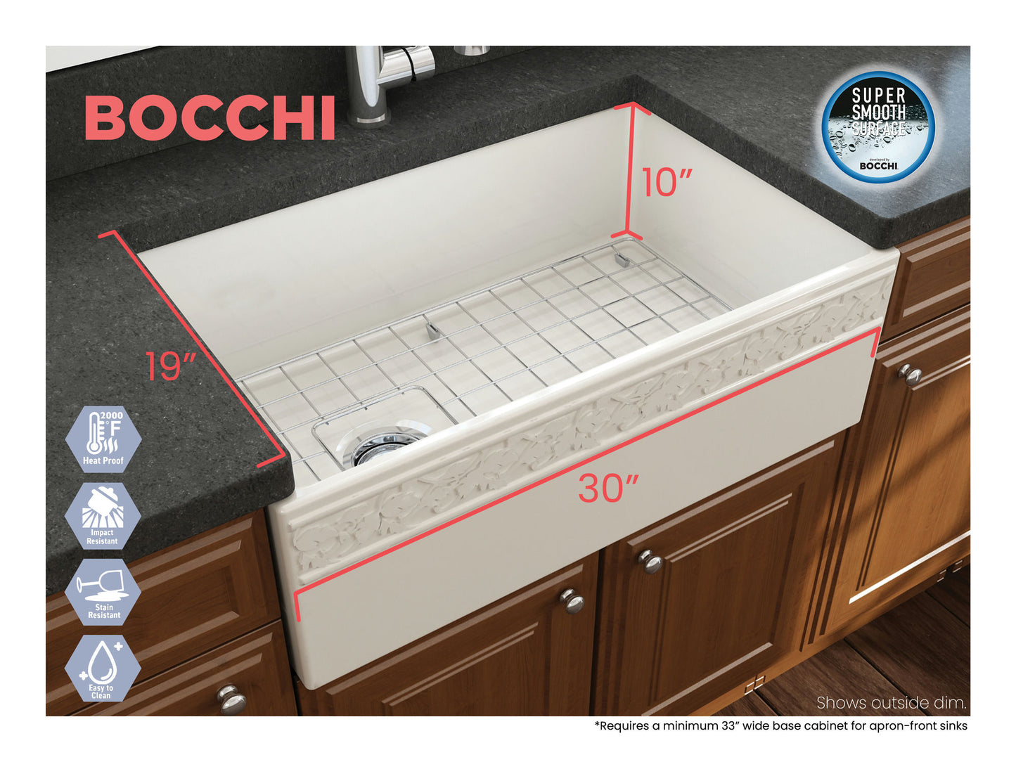 Vigneto Apron Front Fireclay 30" Single Bowl Kitchen Sink in Biscuit