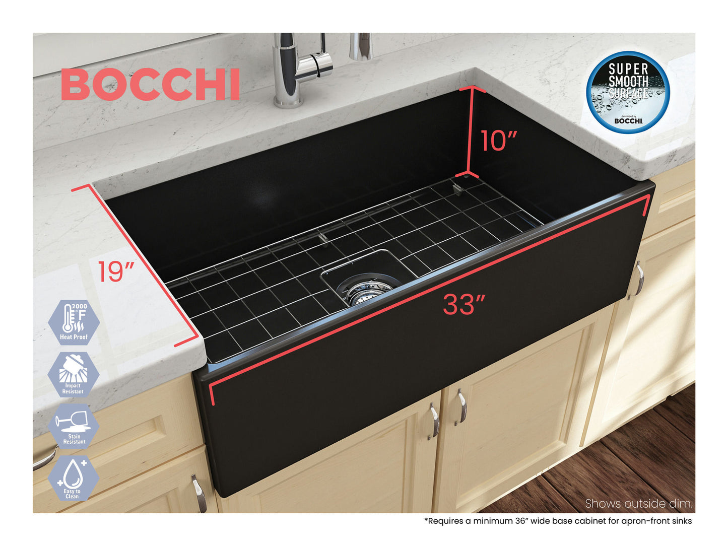 Contempo Apron Front Fireclay 33" Single Bowl Kitchen Sink in Matte Black