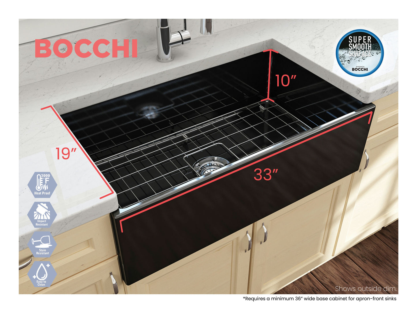 Contempo Apron Front Fireclay 33" Single Bowl Kitchen Sink in Black