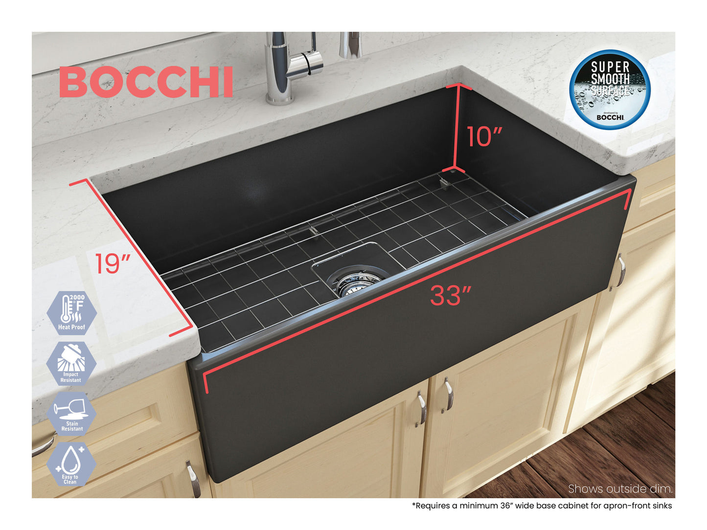 Contempo Apron Front Fireclay 33" Single Bowl Kitchen Sink in Matte Dark Gray