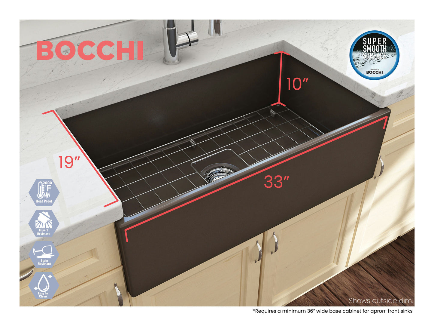 Contempo Apron Front Fireclay 33" Single Bowl Kitchen Sink in Matte Brown