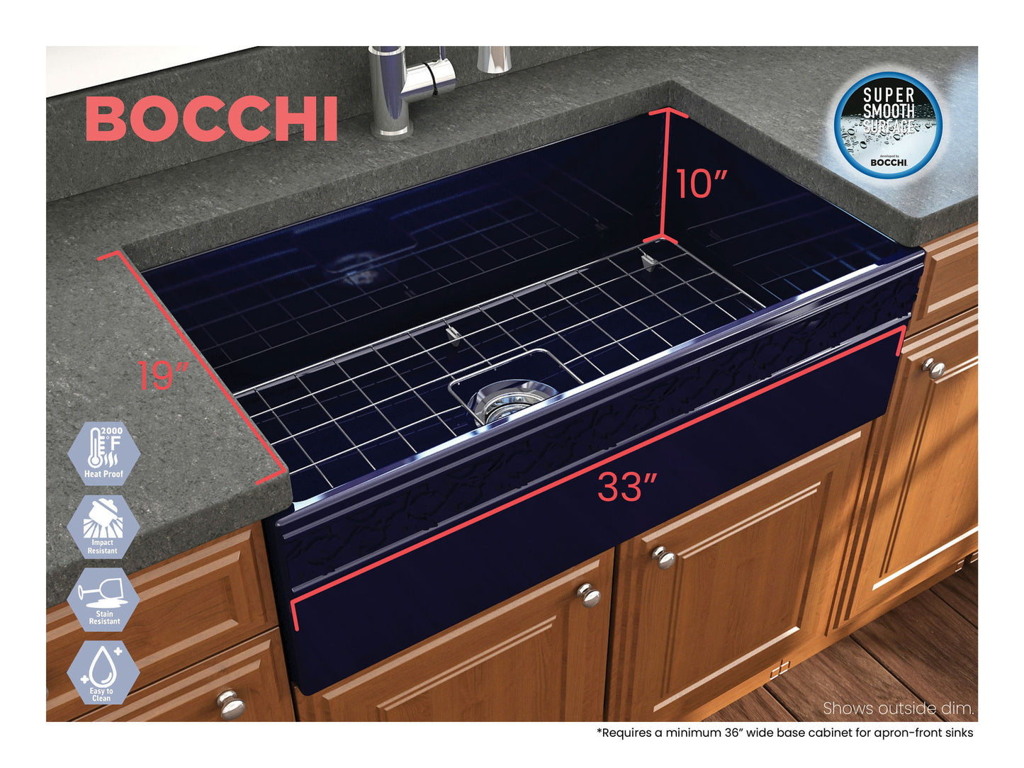 Vigneto Apron Front Fireclay 33" Single Bowl Kitchen Sink in Sapphire Blue