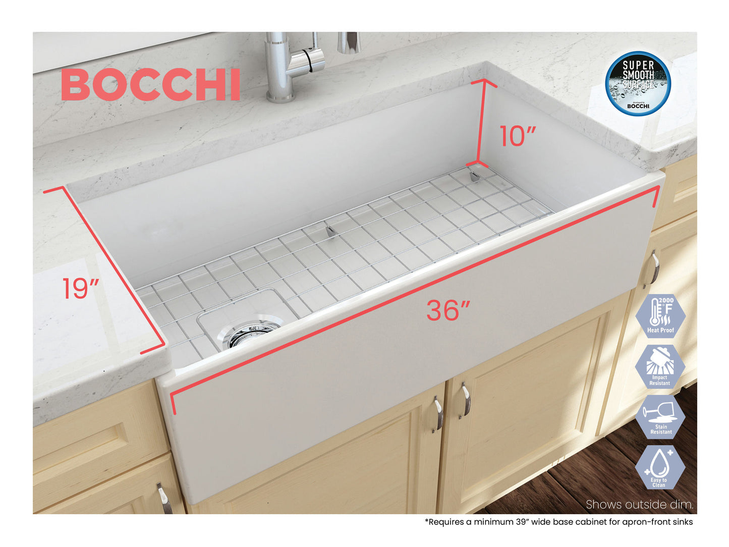 Contempo Apron Front Fireclay 36" Single Bowl Kitchen Sink in White