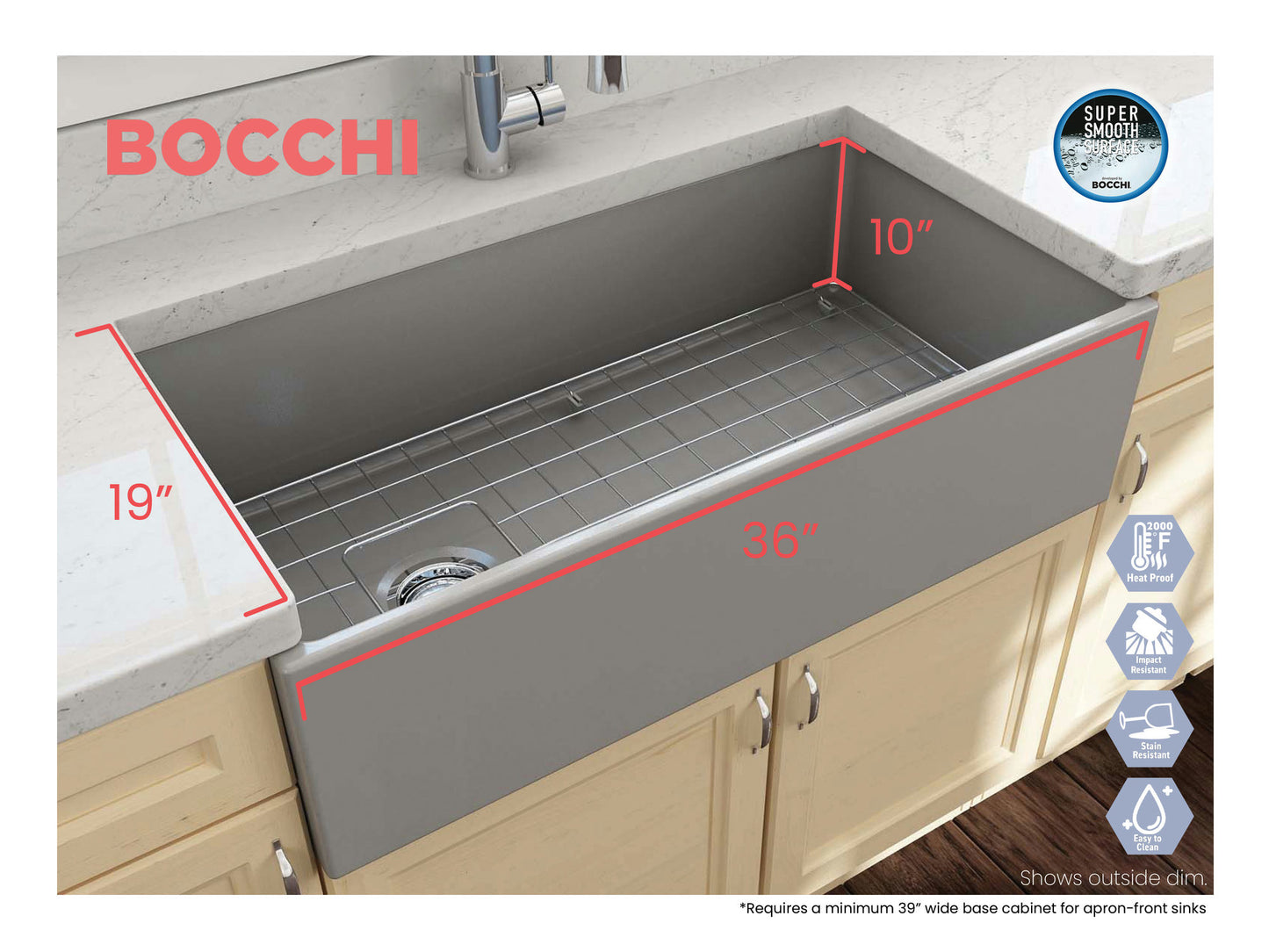 Contempo Apron Front Fireclay 36" Single Bowl Kitchen Sink in Matte Gray
