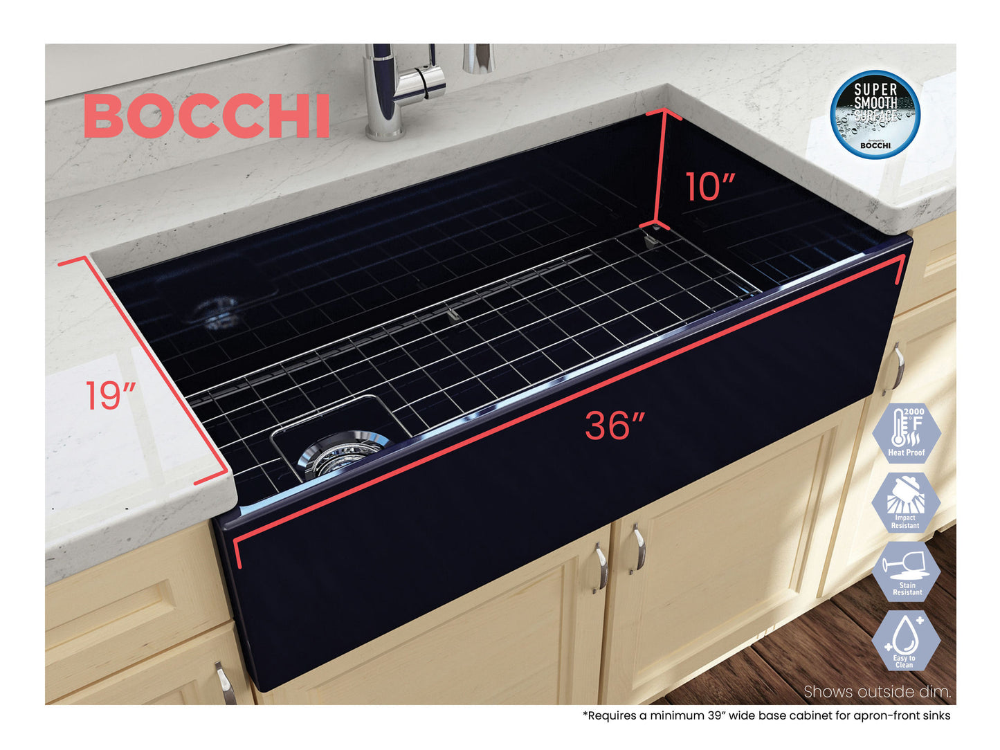 Contempo Apron Front Fireclay 36" Single Bowl Kitchen Sink in Sapphire Blue