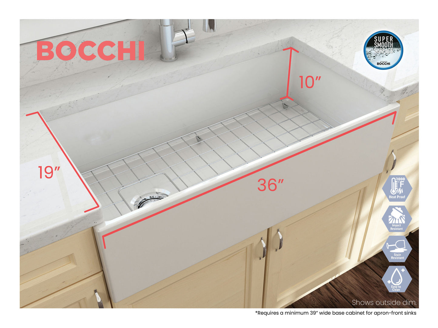 Contempo Apron Front Fireclay 36" Single Bowl Kitchen Sink in Biscuit