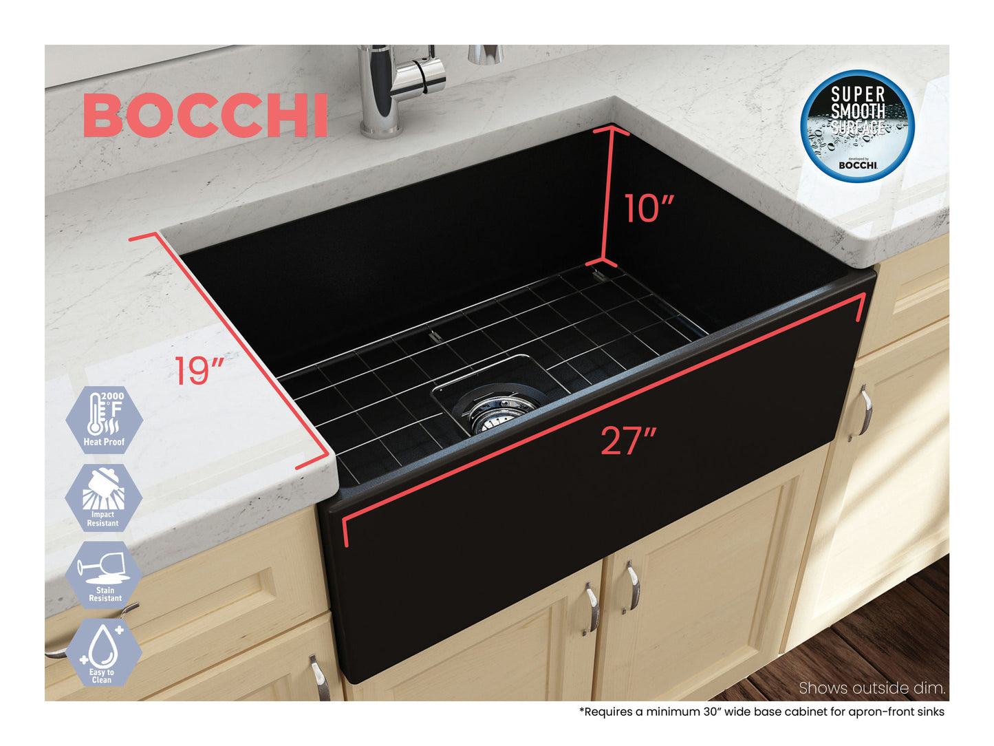 Contempo Apron Front Fireclay 27" Single Bowl Kitchen Sink in Matte Black