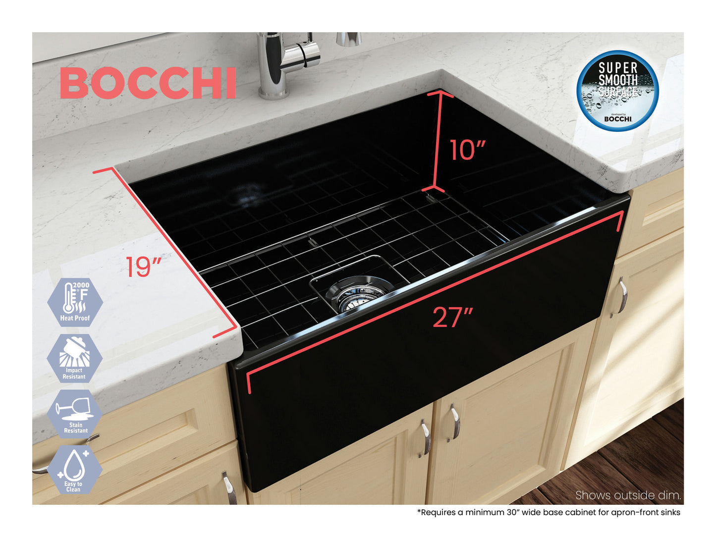 Contempo Apron Front Fireclay 27" Single Bowl Kitchen Sink in Black