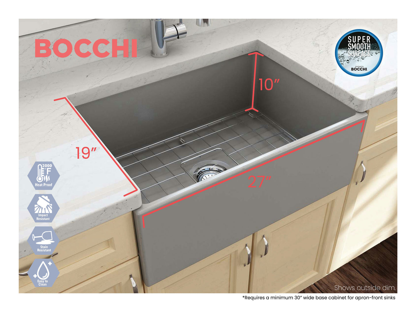 Contempo Apron Front Fireclay 27" Single Bowl Kitchen Sink in Matte Gray