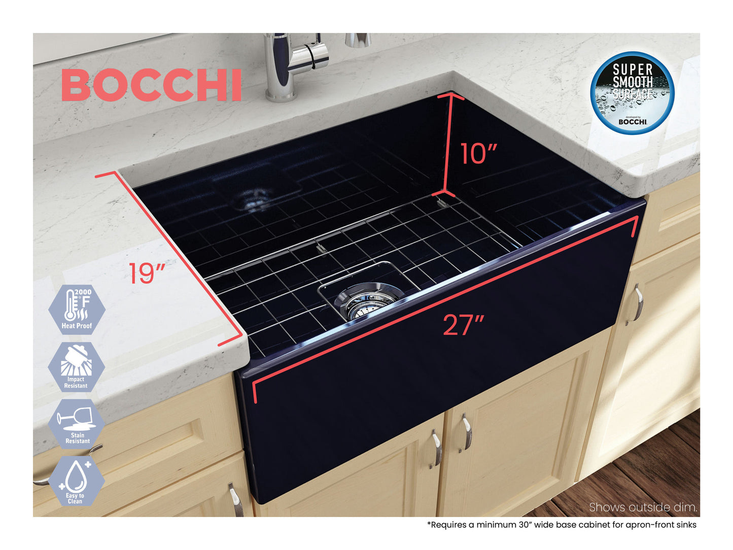 Contempo Apron Front Fireclay 27" Single Bowl Kitchen Sink in Sapphire Blue