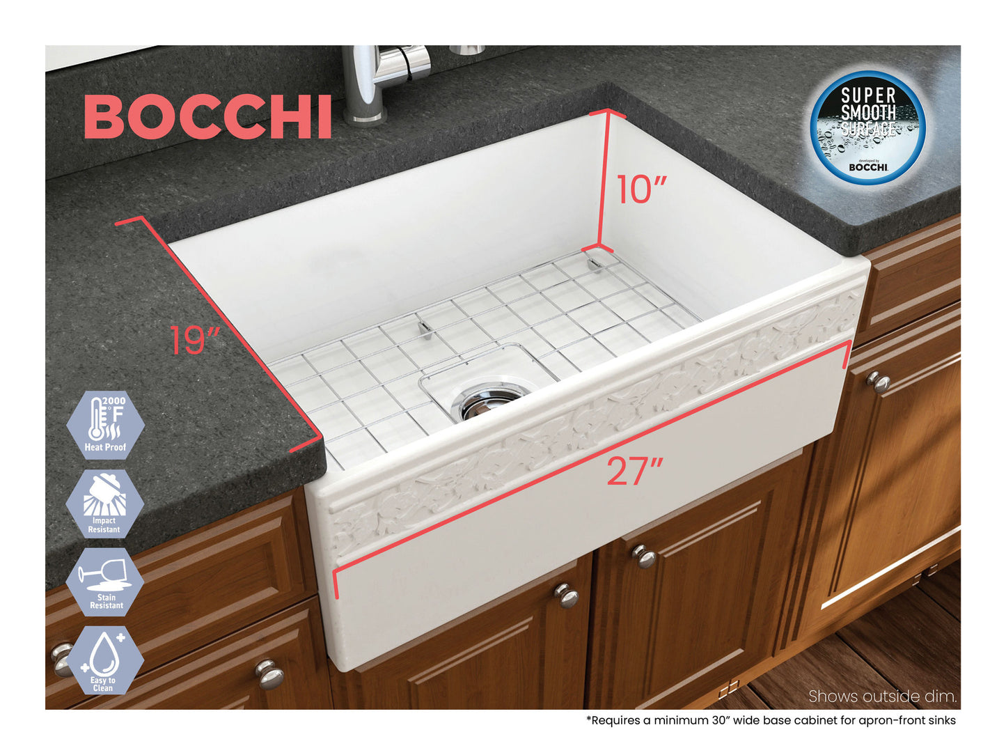 Vigneto Apron Front Fireclay 27" Single Bowl Kitchen Sink in White