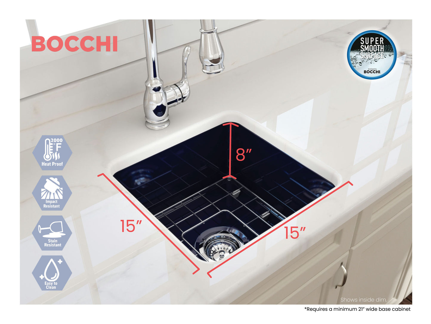 Sotto Dual-mount Fireclay 18" Single Bowl Bar Sink in Sapphire Blue
