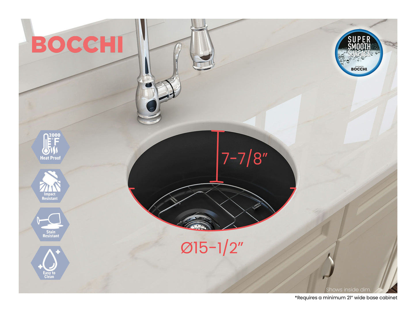 Sotto Round Dual-mount Fireclay 18.5" Single Bowl Bar Sink in Matte Dark Gray