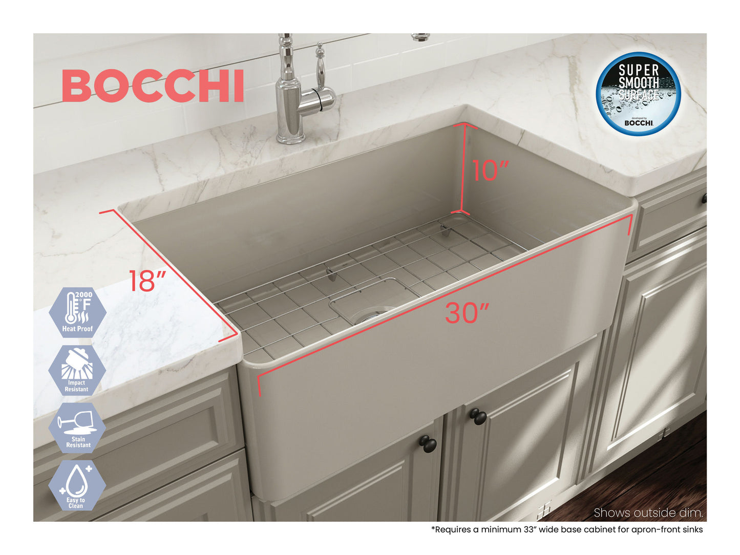 Aderci Ultra-Slim Farmhouse Apron Front Fireclay 30" Kitchen Sink in Biscuit
