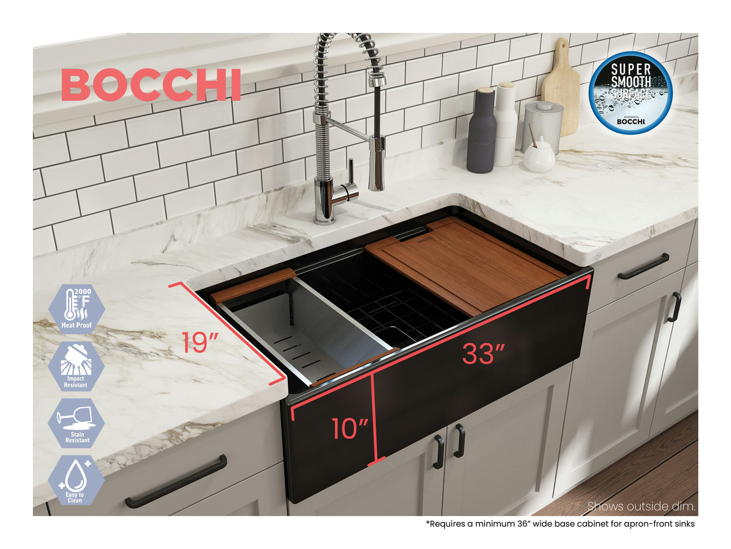 Contempo Step-Rim Apron Front Fireclay 33" Single Bowl Kitchen Sink in Black
