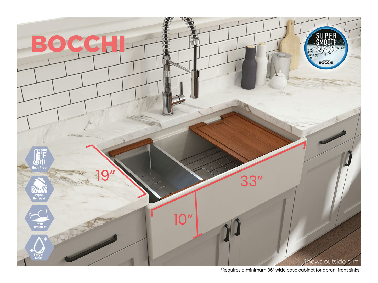 Contempo Step-Rim Apron Front Fireclay 33" Single Bowl Kitchen Sink in Biscuit