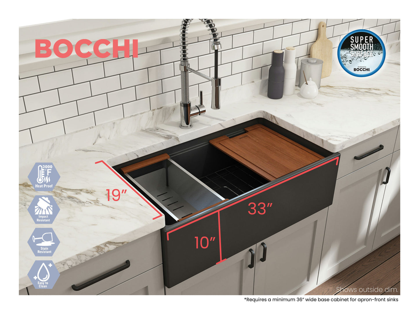 Contempo Step-Rim Apron Front Fireclay 33" Single Bowl Kitchen Sink Dark Gray