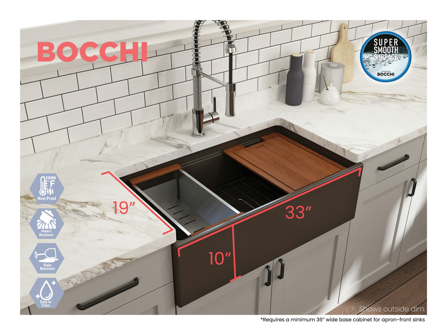 Contempo Step-Rim Apron Front Fireclay 33" Single Bowl Kitchen Sink Matte Brown