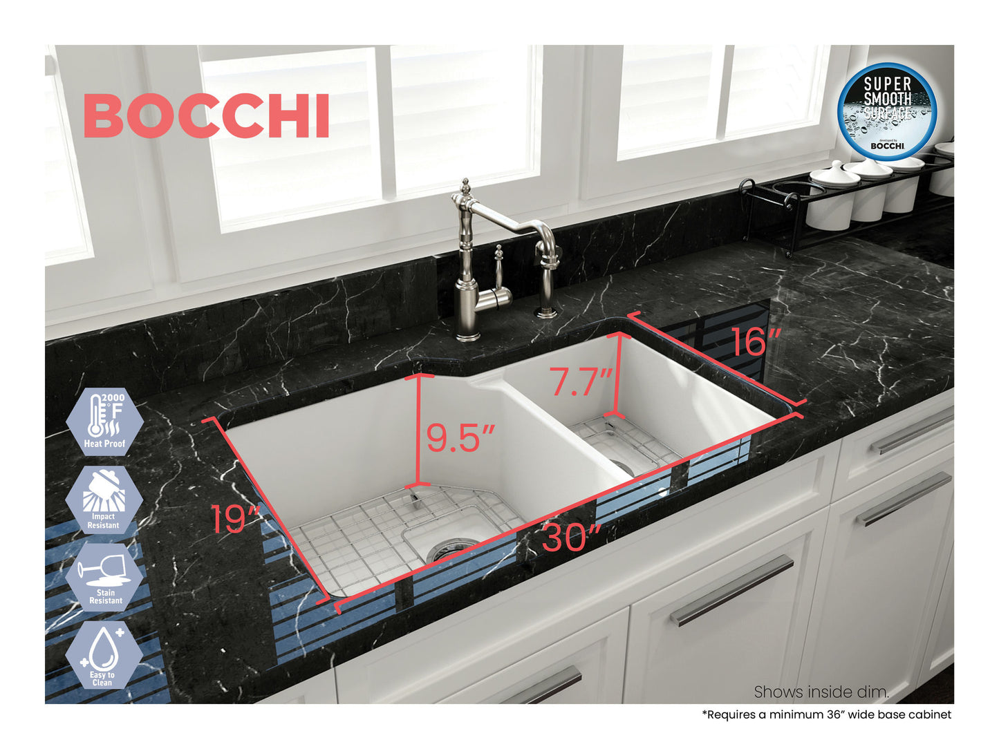 Sotto Dual-Mount Fireclay 33" 60/40 Double Bowl Kitchen Sink in Matte White