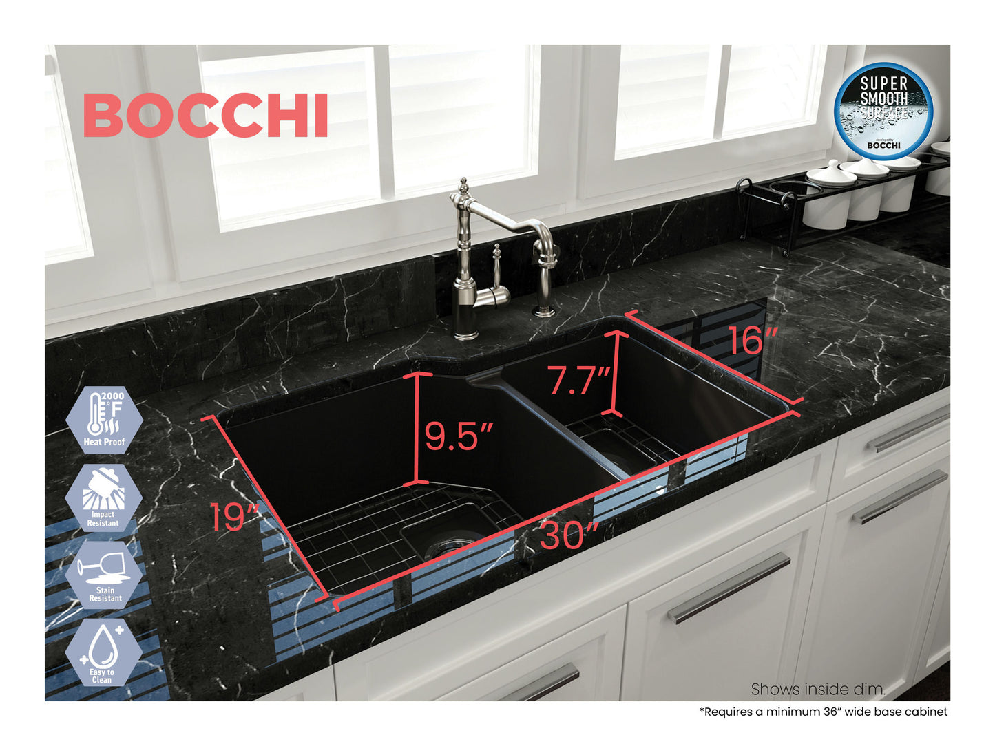 Sotto Dual-Mount Fireclay 33" 60/40 Double Bowl Kitchen Sink in Matte Black