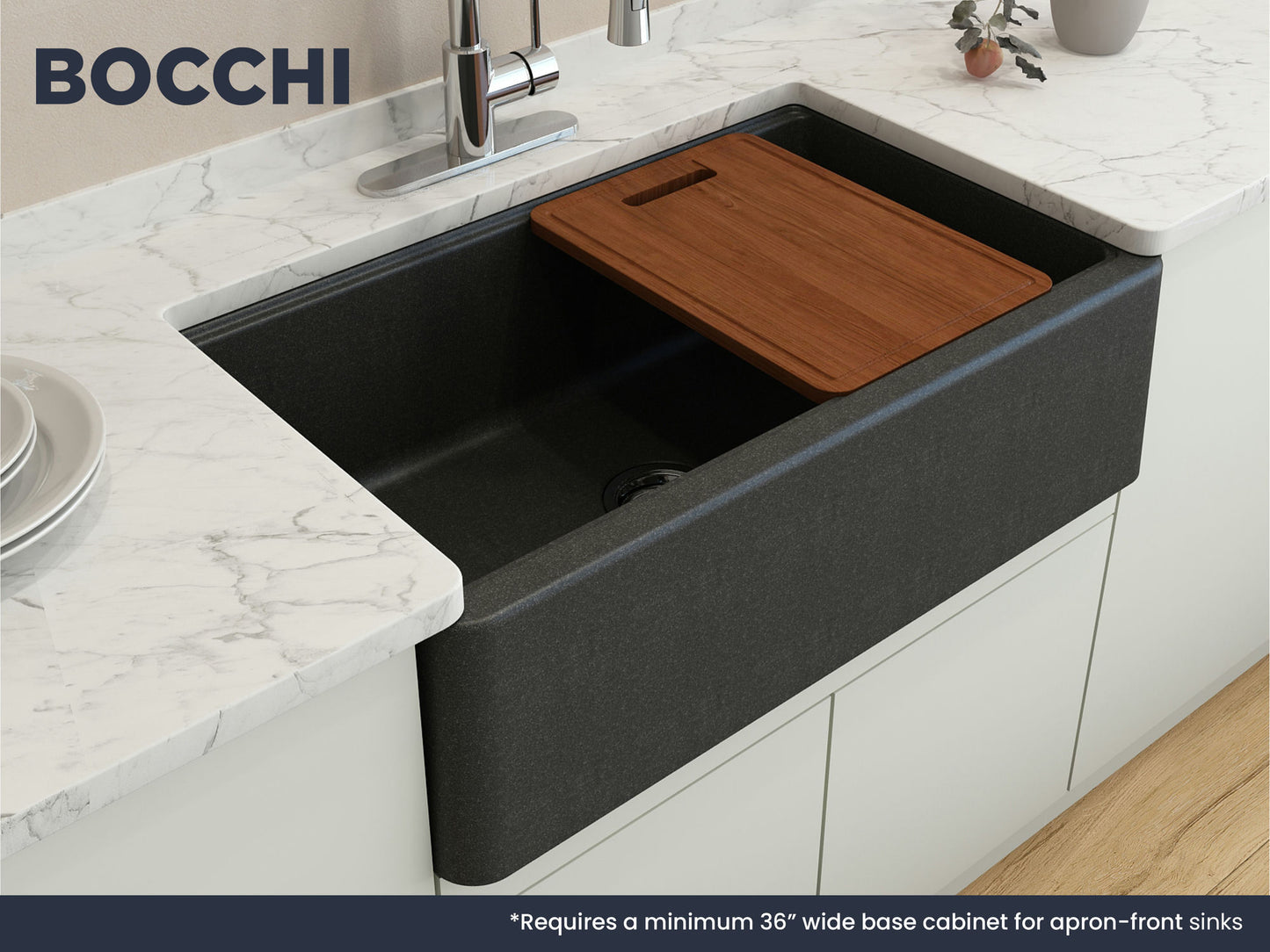 Arona Apron-Front 33" Single Bowl Granite Composite Kitchen Sink Metallic Black
