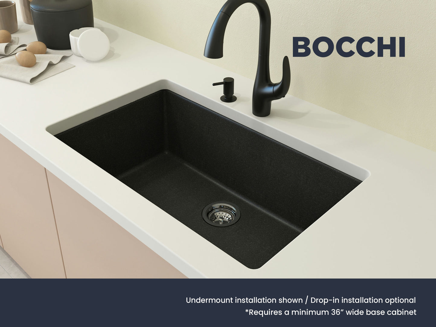 Campino Uno Dual Mount Granite 33" Single Bowl Kitchen Sink in Metallic Black