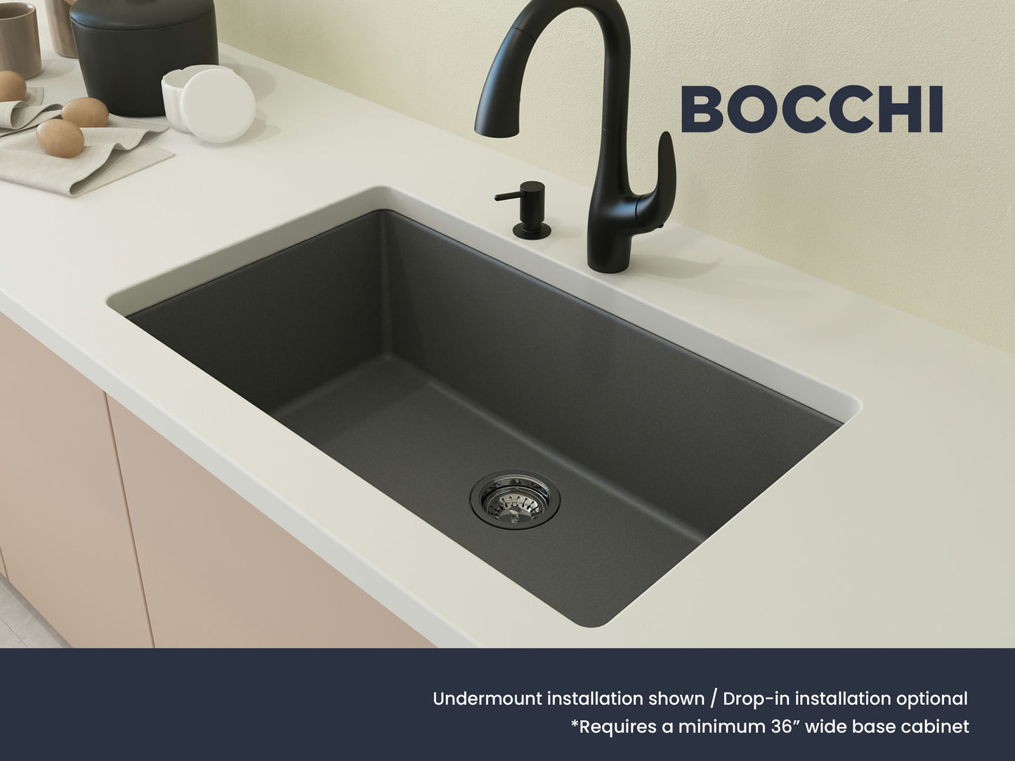 Campino Uno Dual Mount Granite 33" Single Bowl Kitchen Sink in Concrete Gray