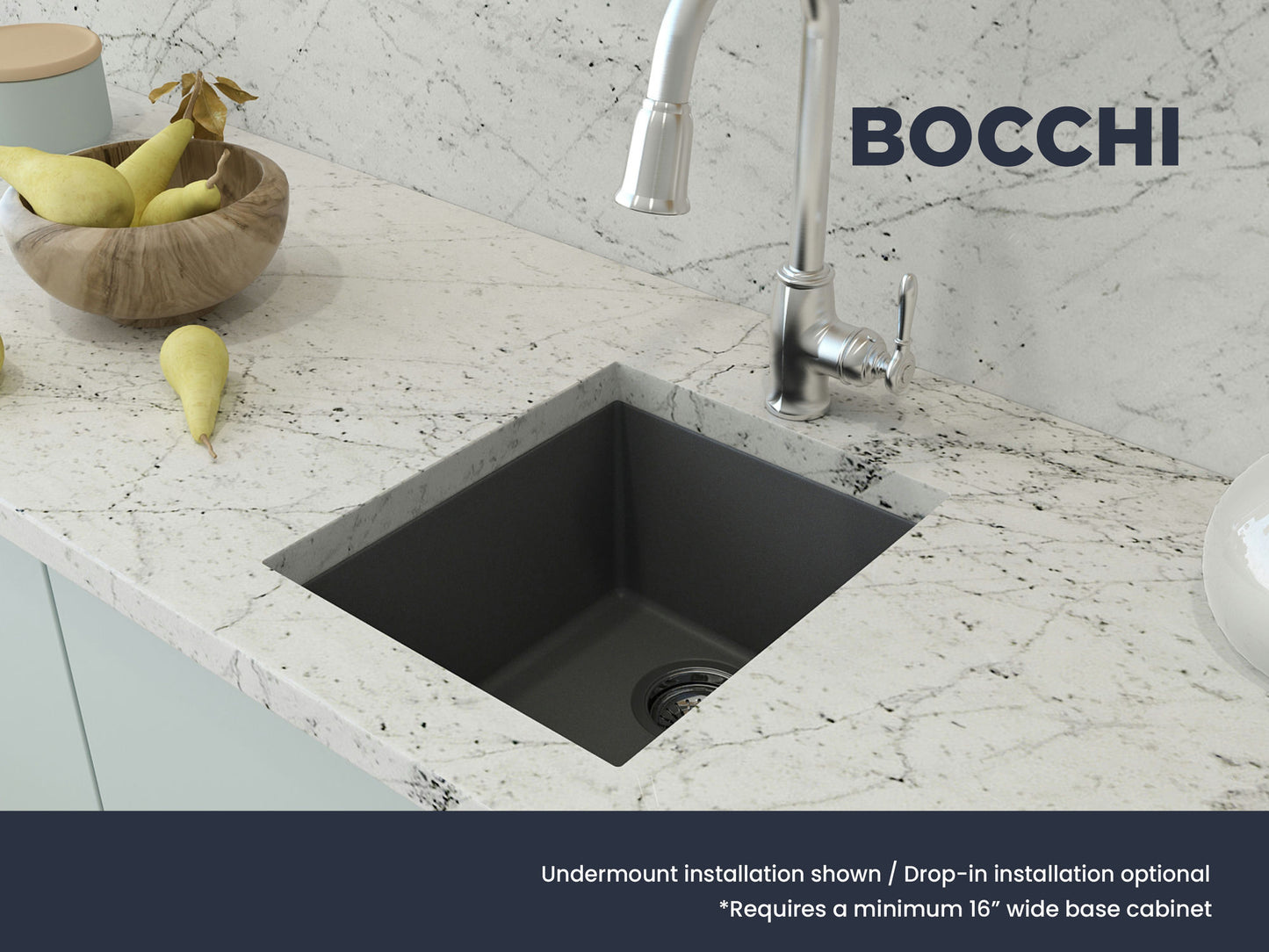 Campino Uno Dual Mount Granite Composite 16" Single Bowl Bar Sink Concrete Gray
