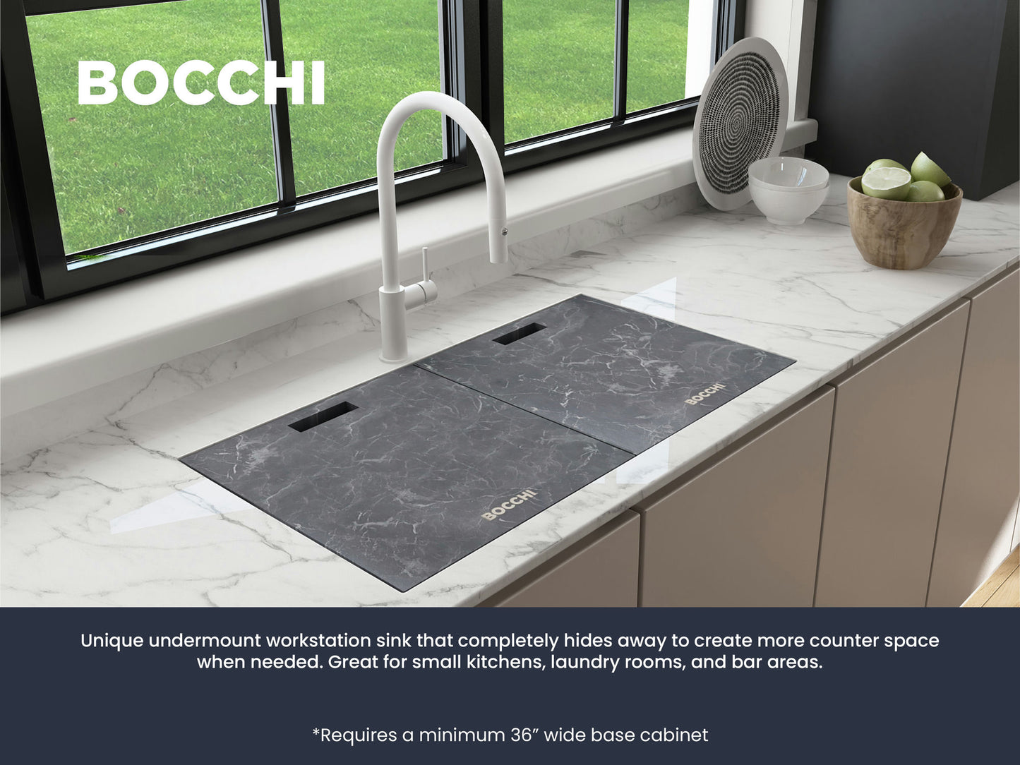 Baveno Lux Undermount 34D" Double Bowl Granite Kitchen Sink Concrete Gray Covers