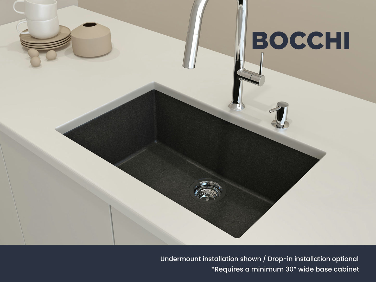 Campino Uno Dual-Mount 27" Single Bowl Granite Kitchen Sink in Metallic Black