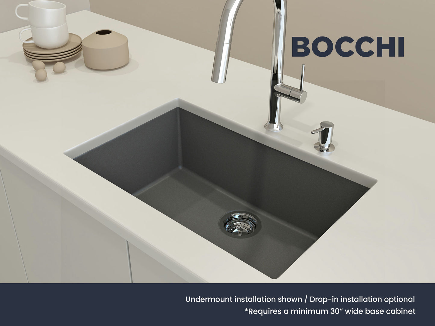 Campino Uno Dual-Mount 27" Single Bowl Granite Kitchen Sink in Concrete Gray