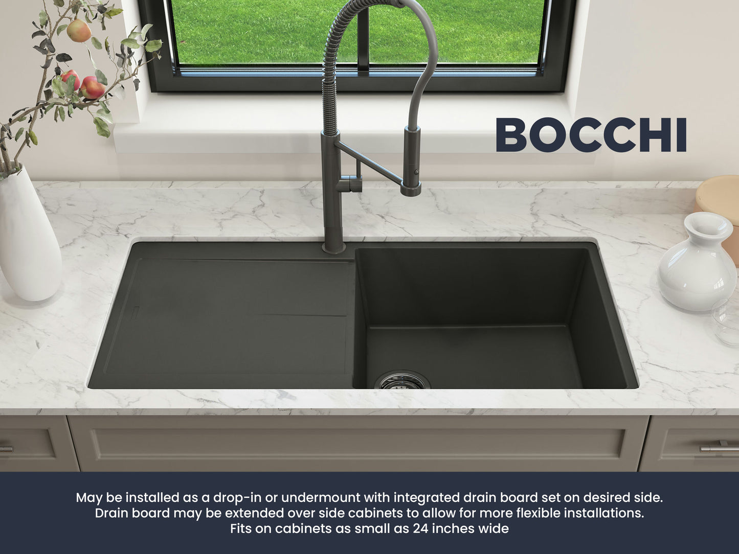 Levanzo Dual-Mount 20" Single Bowl Granite Composite Kitchen Sink in Matte Black