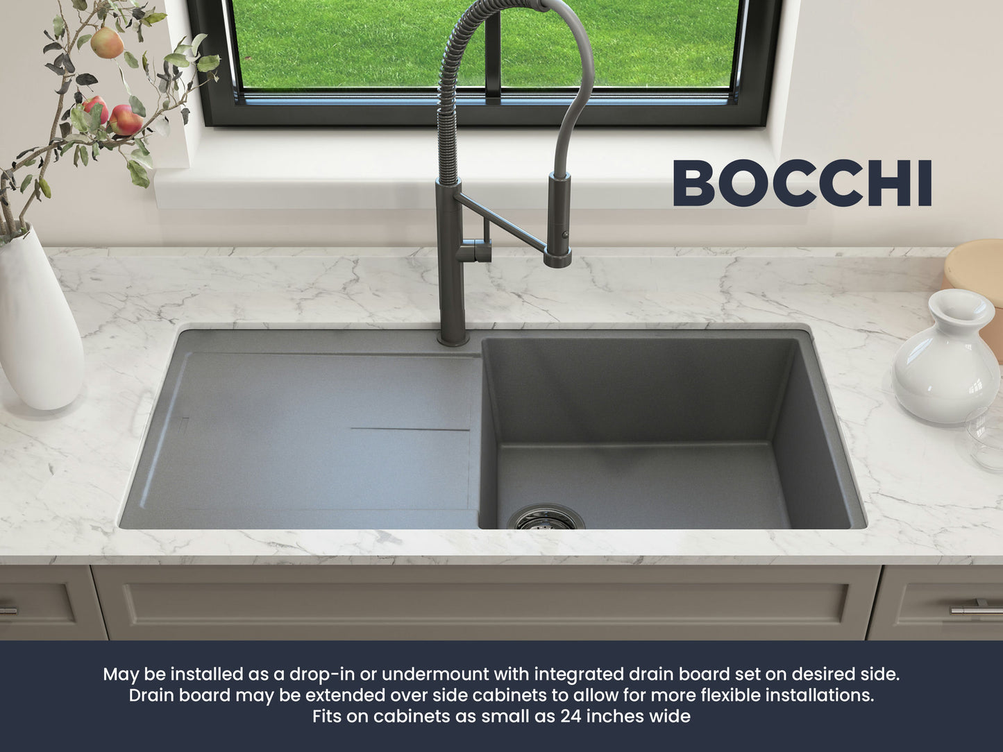 Levanzo Dual-Mount 20" Single Bowl Composite Kitchen Sink in Concrete Gray