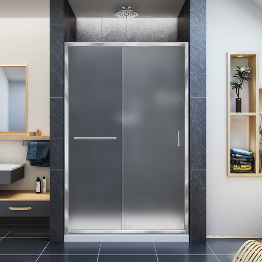 Infinity-Z 44-48 in. W x 72 in. H Semi-Frameless Sliding Shower Door, Frosted Glass in Chrome